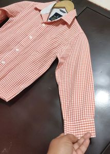 Light Coral Check Print Shirt For 4- 5 Year Boy