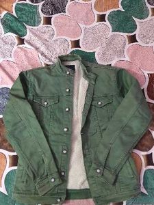 Green Sherpa Lined Denim Jacket