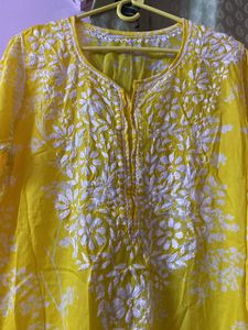 Farhaa Yellow Floral Long Mul Kurta