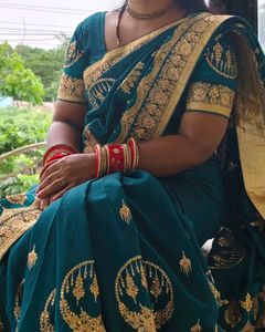 Elegant Teal Embroidered Saree