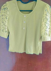 Sage Green Lace Sleeve Top