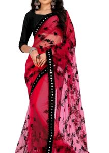 Embroidery Bollywood Net Red Saree