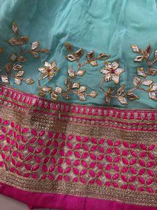 Pastel Green Lehenga Skirt With Pink Border 💖