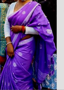Elegant Purple Cotton Saree with white blouse