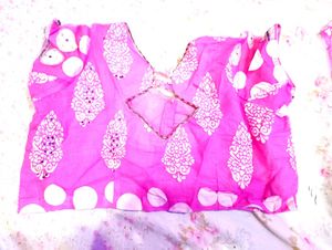 Pink Saree Set With Stitched Blouse And Peticoa