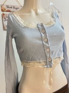 Lace Trim Crop Top Cardigan