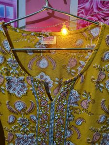 New Pretty Mustard Rajasthani Print Kurti Women