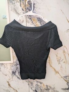 Black Ribbed Knit Top