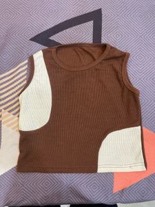 Brown & White Crop Top