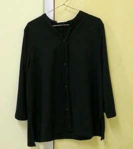 BLACK FULL SLEEVED HALF COTTON SHIRT