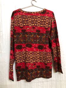 V Neck Printed Red Top