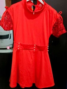 Red Dress with Lace Sleeves