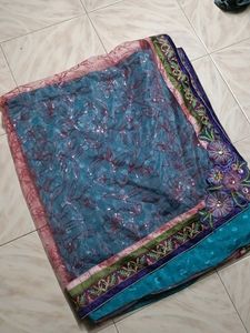 Elegant Blue Embellished Saree