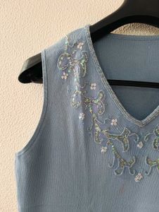 Blue Beaded Sleeveless Top