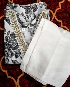Black and White Kurta Pant sets V-neck