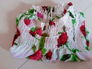 White Top With Beautiful Red Rose Print..