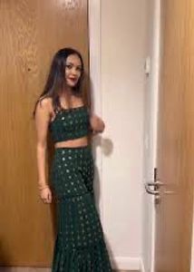 Emerald Green Crop Top &amp; Palazzo Set From Indya