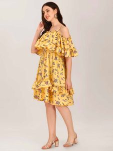 New/ Unused Floral Yellow Ruffle Dress For M Size