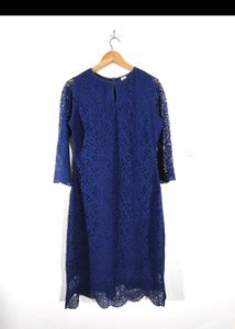 Athena Elegant Navy Lace Midi Dress