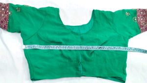 Saree blouse Flourescent green kasab kardana Ful