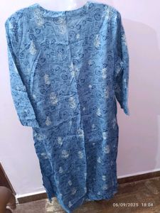 Xl Cotton Blue Floral Print Dress