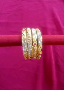Gold Color With Stone Bengles 4 Piece Set