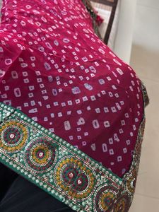 Pink Bandhani Saree with Border Of Sequence Work