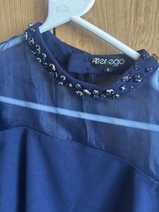 Elegant Navy Blue Sheer Sleeve Top