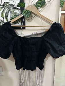 H&amp;M Puff Sleeved Black Top