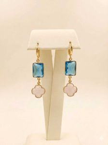 Blue & Pink Clover Drop Earrings