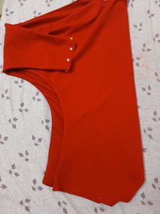 Red Pearl Button Top