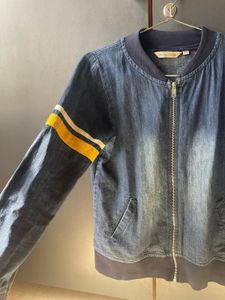 Blue Casual Cotton Blend Bomber Jacket