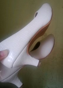 White Croc Kitten Heels