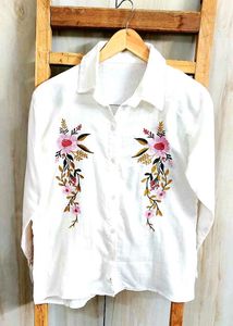 White Embroidery Work Cotton Shirt Size-36