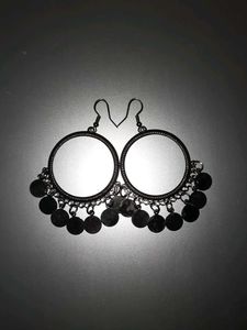 Black Coin Drop Hoop Earrings
