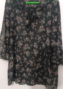 Floral Chiffon Tie-Neck Top