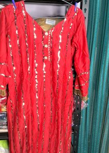 Red Embellished Kurta