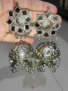 Navratri Silver Jhumka Earrings🌸