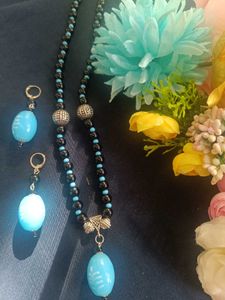 Blue big  glass Beaded Earrings