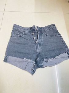 Black Denim Button Fly Shorts