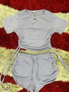 Lavender crop top and shorts set