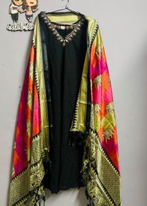 Jaipuri Embroidery Kurta Set With Dupatta