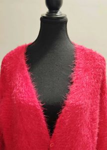 Fluffy Red Cardigan