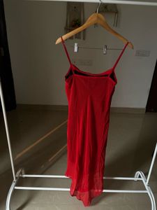 RED CHIFFON SLIP MIDI  DRESS