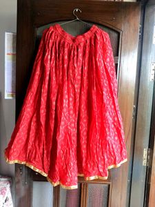 Gold Flare Red Ethnic Skirt