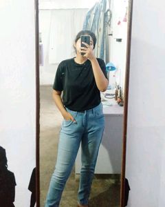 Light Wash Jeans with Green Stripe