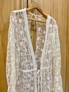 White Lace Kimono with Fringe
