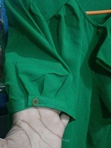 Green Ruffle Front Button-Down Top