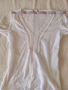 White Crochet Detail Top