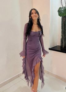 NEWME - Purple Sweetheart Neck Dress With Ruffle💜